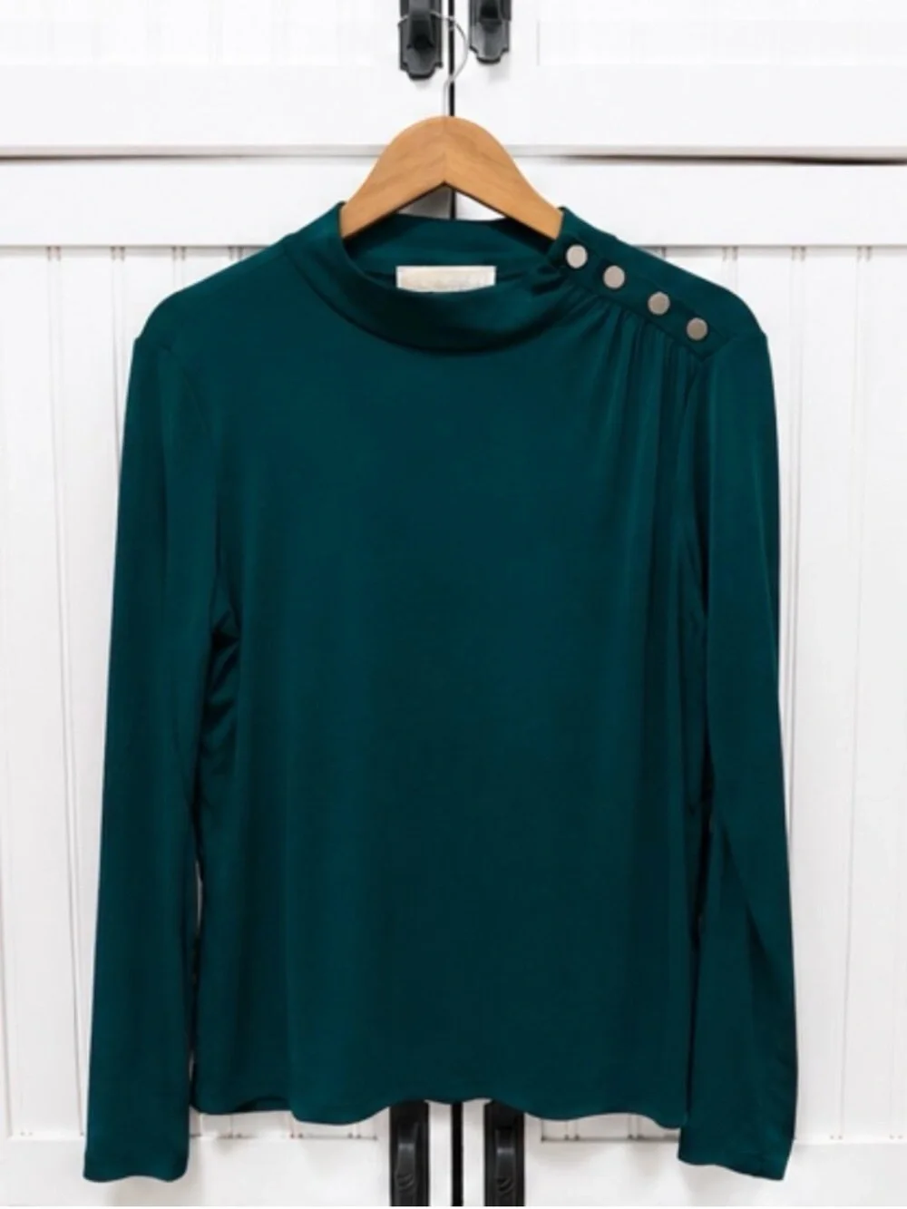 Michael Kors Teal Green Long Sleeve Blouse with Shoulder Buttons